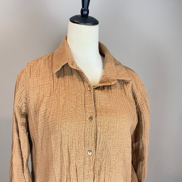 Eileen Fisher Organic Cotton Gauze Collar Lagenlook Button Up Size Small Petite - Picture 2 of 11
